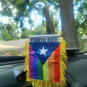 Puerto Rico Rainbow Flag with Yellow Fringe